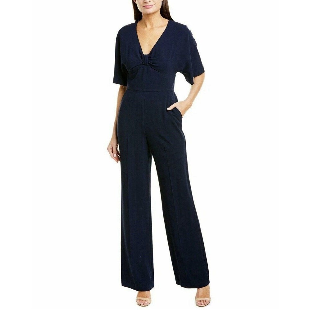 TRINA TURK Navy Blue Eden Roc Short Sleeve Jumpsuit Pockets $348 NWT 12